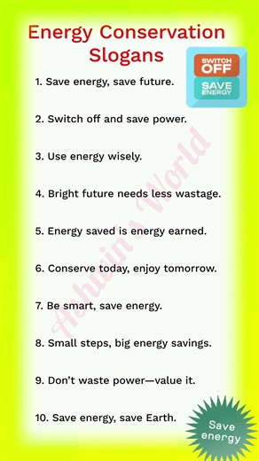 Energy Conservation Slogans in English/ Save energy slogan / Energy Conservation Slogans