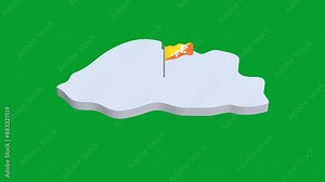 3d map of bhutan and flag flying on it on green background. Country illustration in low poly style. 3d rendering of earth landmass