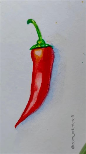 Day7/21days of watercolouring 🌶️🌶️🌶️/Red chilly watercolour tutorial...#watercolor #chilli#shorts