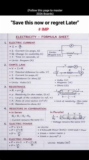 Best formula sheet To master electricity 🔌 #boardexam #shortsfeed #science #10thclass #crashcourse