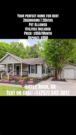 Available Now House for rent Single family house ready to move in at 611 N Pierce St, Little Rock, AR 72205 2Beds, 2Baths Rent: $950 Deposit: $950 📲Text or Call: 1 (757) 342-3017 For more information and to schedule a tour. Charming Hillcrest home featuring 2 bedrooms, 2 bathrooms, and a versatile extra den—perfect for a home office, playroom, or guest space. The updated kitchen offers modern finishes and functionality, while the layout provides comfortable and efficient living. Step outside to