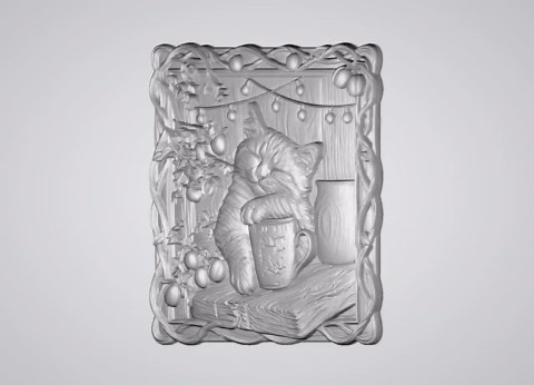 Sleeping Cat STL File | CNC Wood Carving 3D Model (Digital Download)