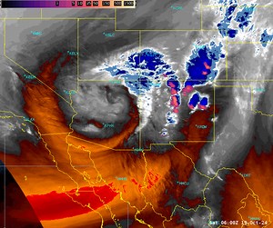 48K views · 382 reactions | The slow-moving fall storm responsible for rain and storms over the region is quite the sight on satellite imagery this morning. The image loop is atmospheric water vapor overlaid with lightning flashes in the pinkish colors. Many folks reported significant amounts of lightning overnight! | US National Weather Service Albuquerque New Mexico | Facebook