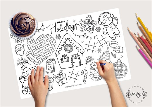 Happy Holidays Coloring Placemat | Party Activity | Kids Coloring Page | Table Mat | Family Games - Printable Digital INSTANT DOWNLOAD - Etsy