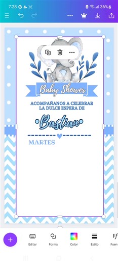 Edición de invitación de baby shower de elefante
