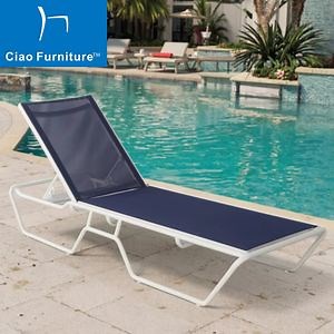[Hot Item] Commercial Hotel Pool Beach Furniture Aluminum Blue Outdoor Stackable Chaise Lounge