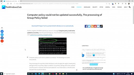 Computer policy could not be updated successfully, The processing of Group Policy failed