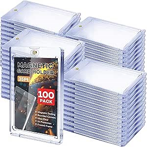 100ct Magnetic Card Holders, Magnetic 35pt One Touch Card Holders, U-V Protection Hard Plastic Display Case for Trading, Sports, Baseball, Football, Game Cards
