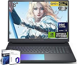 Alienware 18 Area-51 Gaming Laptop, NVIDIA RTX 5080 16GB GDDR7, 18" QHD+ 300Hz Display, Intel Ultra 9 275HX(Beats i9), 4K Camera, WiFi 7, BT 5.4, 64 GB DDR5, 8 TB SSD, Win 11 Pro, Office Pro Lifetime