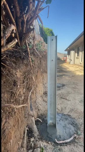 Concrete sleeper retaining wall #retainingwall #concrete #earthmoving #steel