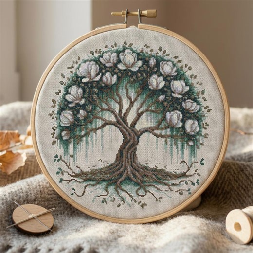 Magnolia Tree of Life Cross Stitch Pattern, Floral Embroidery (PDF Pattern) - Etsy
