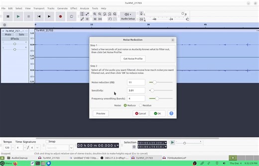 Cleaning background hiss from video audio tracks