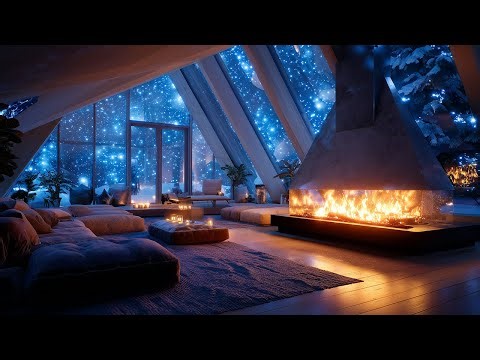 Dark Screen Sleep Music ❄️ 10 Hours Winter Night Jazz, Fireplace & Snowfall to Calm Mind
