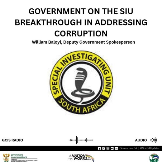 Listen ➡️ Government welcomes the breakthrough made by the Special Investigating Unit (SIU) following a thorough investigation into allegations of corruption within the Department of Home Affairs. Read more here: https://www.gov.za/news/media-statements/government-siu-breakthrough-addressing-corruption-24-feb-2026 #GovZAUpdates #ANationThatWorksForAll | South African Government