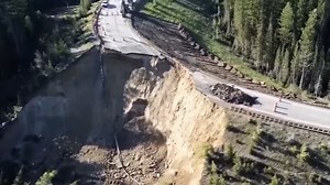 Watch: Aerial video shows Wyoming road collapse