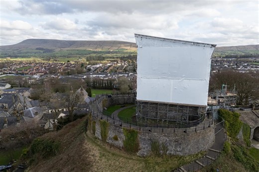 Youths spotted climbing scaffolding at Clitheroe Castle during restoration works