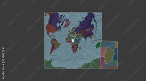 Chad area framed and extracted from the global administrative map in the van der Grinten I projection with animated oblique transformation
