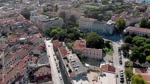 European Architecture of Buildings in Croatia City. Aerial Flying Overhead View.