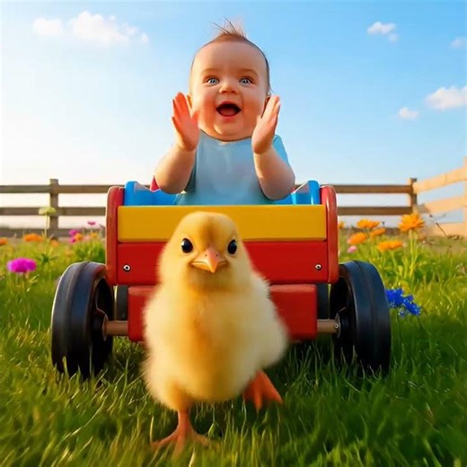 Amazing Chick Pulls Baby Cart 🐥🛒 So Cute!