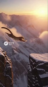 【Sora AI】A Snow Leopard Leaps Across the Mountains | Epic Cinematic Wildli