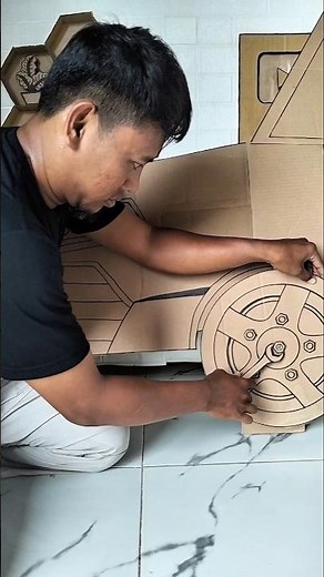 installing cardboard car wheels #funnycardboard #comedycardboard