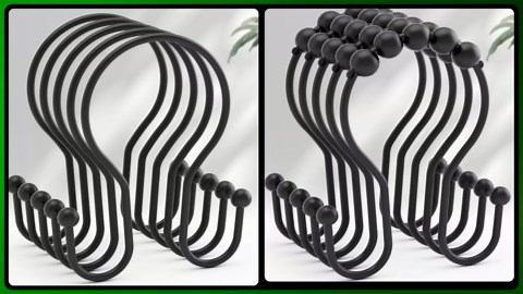 AmazerBath Shower Curtain Hooks Black Shower Curtain Rings, Simple Double Hook Shower Curtain Hooks Rust Proof, Smooth Sturdy Metal Shower Hooks for Shower Curtain Rod, 12 Pcs Shower Rod Hooks