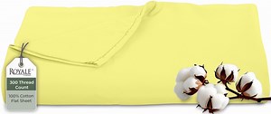 ROYALE LINENS 300 Thread Count 100% Long Staple Combed Cotton Flat Sheet - Super Soft - Top Sheet - Queen Flat Sheet Sold Separately - Breathable, Cool & Crisp Percale Flat Sheet Only (Queen, Yellow)