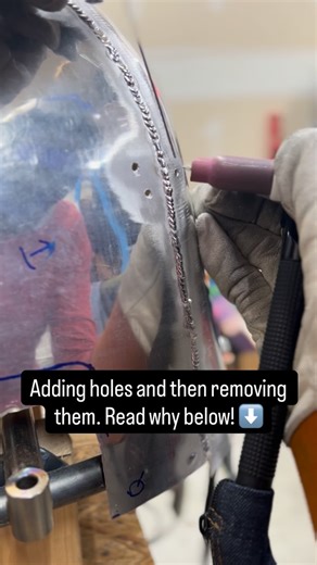 Nate S. on Instagram: "The best way to hold panels edge to edge with zero gap is by using tabs of metal and clecos to grab the tab and each piece. Unfortunately to use clecos you have to drill a small hole. That would seem counter productive but as you can see it is very easy to weld the hole back up. I even made a mistake here and decided I would rather have an extra hole to deal with as long as the gap was tight. Easy peasy. #fabrication #coachbuilding #metalshaping #welding #handmade"