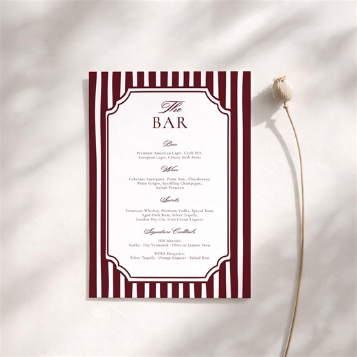 Wedding Bar Menu Digital Template, Editable Cocktail Menu Card, Signature Drinks Printable, Instant Download - Etsy