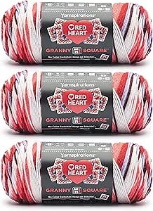 Red Heart All in One Granny Square Soft White- HOT Stuff Yarn - 3 Pack of 250g/8.8oz - 100% Acrylic - #4 Worsted (Medium) - 381m/417Yards - for Knitting, Crochet and Amigurumi