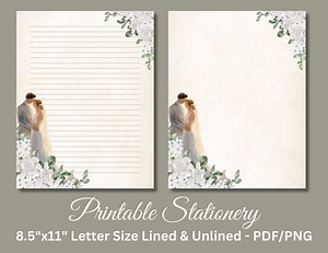 Floral Wedding Stationery: Elegant Bride & Groom Writing Paper (PDF/PNG) - Etsy