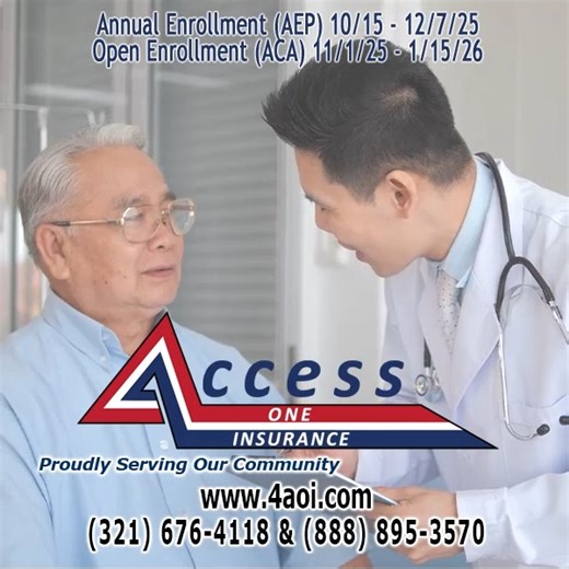 ✨ The time to review your healthcare coverage is here! ✨ The Medicare Annual Enrollment Period (AEP) and the Marketplace Open Enrollment Period (OEP) are open — and our friendly, licensed agents at Access One Insurance are ready to help. We’ll walk you through your options, answer your questions, and make sure you understand your coverage — all at no cost to you. You’ll get: ✅ Personalized Medicare Advantage plan reviews ✅ Affordable ACA Marketplace options ✅ Guidance from trusted local professi