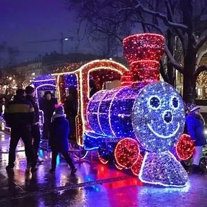 [Hot Item] 3D Outdoor Lighted Metal Sculpture Light Christmas Decoration Train