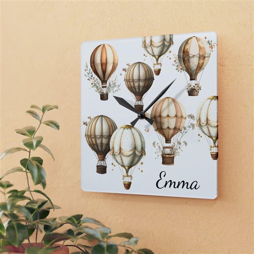 Personalized Hot Air Balloon Acrylic Clock, Boho Nursery Wall Clock, Custom Name Home Decor Gift, Kids Room Decor - Etsy
