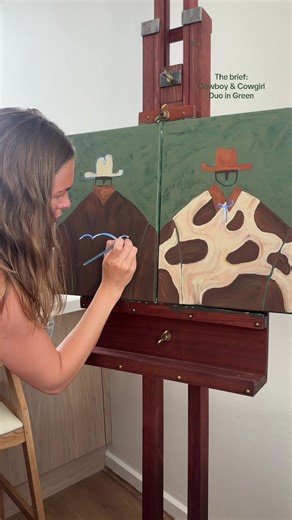 Cowboy & Cowgirl Art Duo: Unique Mixed Media Painting Set