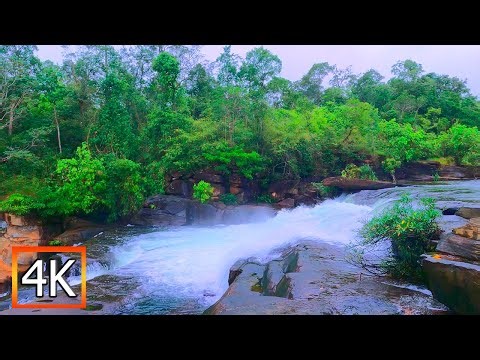 Relaxing Waterfall Sounds with Gentle Rainfall in Stunning 4K Soothing Nature Video for Deep Sleep