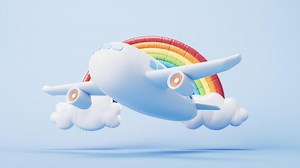 Loop animation of airplane with cartoon style, 3d rendering.