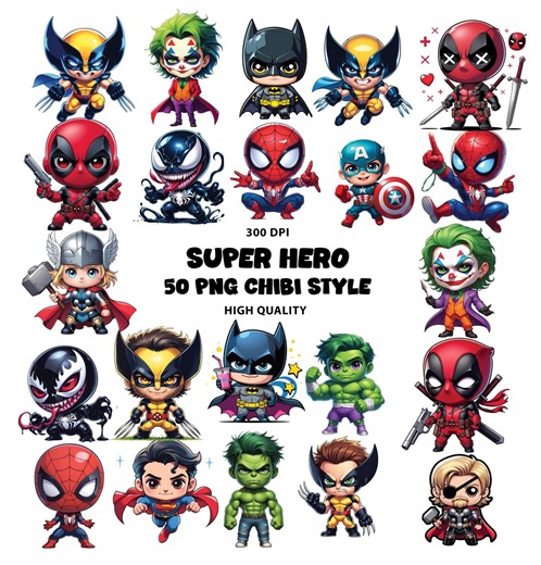 Chibi Super Hero Boy Clipart Bundle: 50 PNG Comic Hero Art (digital Download - Etsy