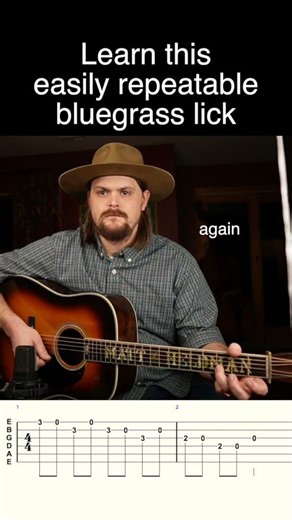 Learn this repeatable bluegrass guitar lick in key of G. This lesson video with tabs on screen!