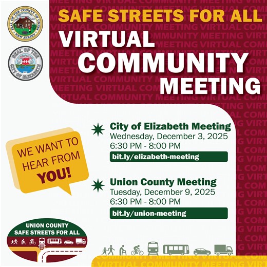 Help improve roadway safety and connectivity in #UnionCounty and #CityofElizabeth! Join an upcoming Virtual Community Meeting to learn more and share your feedback about proposed solutions to make our streets safer for all. More info at ucnj.org/safe-streets/ | Linden NJ - City Government