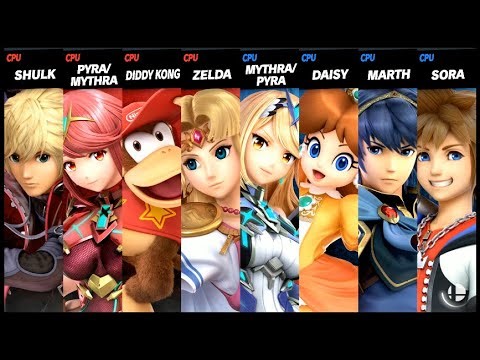Shulk and Pyra / Mythra and Diddy Kong and Zelda VS Mythra / Pyra and Daisy and Marth and Sora Smash