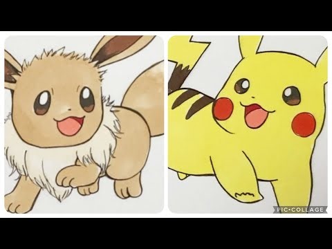 How to draw super cute Eevee and Pikachu together! ⚡💛 | イーブイ＆ピカチュウお絵描き