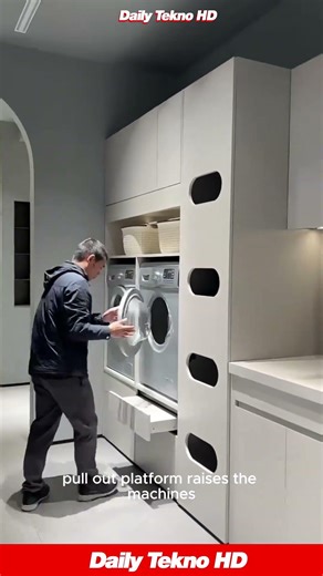 This slide out laundry system is a GAME CHANGER for small spaces #HomeDesign