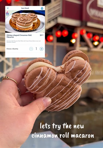 Trying the New Mickey-Shaped Cinnamon Roll Macaron at Disney!