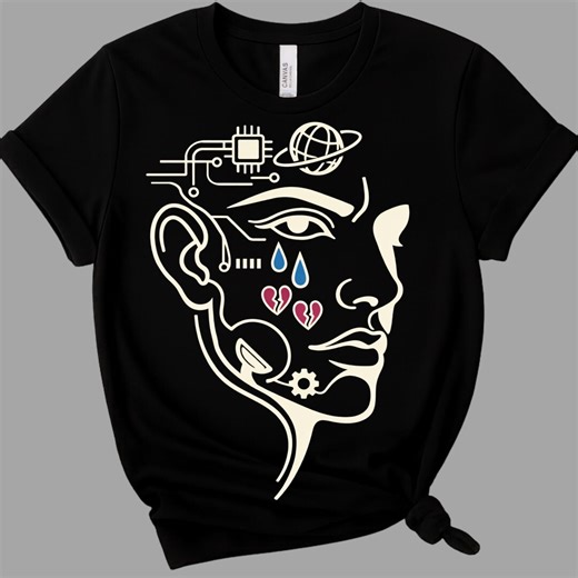 Systems Man Face Tattoos Shirt - Minimalist Heartbreak Design - Emotional Graphic Tee - Modern Streetwear T Shirt - Abstract Face Design - Etsy