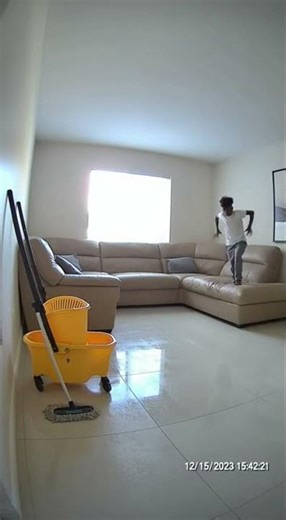 Teen's Handstand Fail on Wet Floor | Home Security Cam