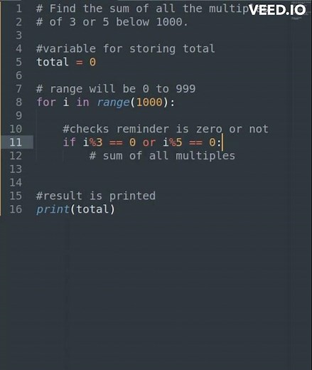 Program to Find the sum of all the multiples of 3 or 5 below 1000 #shorts #pythonprogramming #python