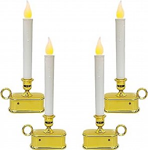 4 Pack 10 Inch Wireless Window Candle Lamps, Christmas Window Candle Light with Sensor, Flameless Flicker LED Lights and Gold Base, Battery Powered Window Candles for Window Table Christmas Decor