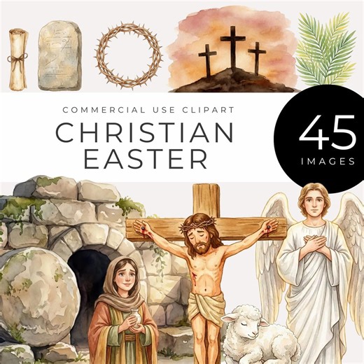 Christian Easter Clipart, Watercolor Jesus Crucifixion & Resurrection Bible Elements, Religious Palm Sunday Graphics for Church and Faith - Etsy