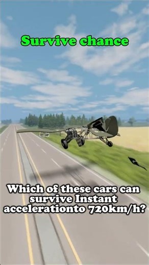 Which of these cars can survive Instant acceleration to 720km/h? part8 #car #beamng #crashdrive